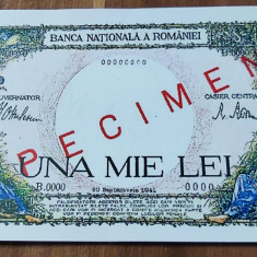 REPRODUCERE bancnota specimen 1000 lei 1941 Romania