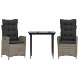 Set mobilier de gradina cu perne, 3 piese, gri, poliratan