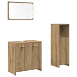 Cumpara ieftin Set mobilier de baie, 3 piese, stejar artizanal, lemn prelucrat