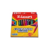 Marker Luxor Color, Varf Pensula, Set 12 Bucati, Non-Toxic, Hartie, Stil Fin, Scoala Generala, Non Permanent