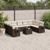 vidaXL Set canapele de grădină cu perne, 10 piese, maro, poliratan 3252950