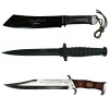 Set 3 Cutite Vanatoare Rambo Style IdeallStore&reg;, Otel, Editie Colectie, Multicolor, Teaca Piele