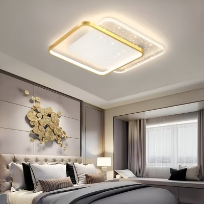 Lustra LED cu telecomanda GILDRA 110W, 2 Patrate, lumina Rece/Calda/Neutra, Dimabila, Auriu ModernLight Concept foto