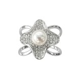 Inel esarfa argintiu mare cu perla si cristale