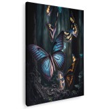 Tablou canvas fluturi in padure, albastru, negru, mov 1086 Tablou canvas pe panza CU RAMA 60x90 cm