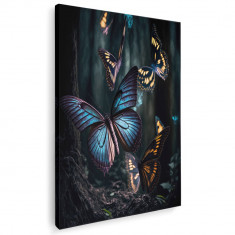 Tablou canvas fluturi in padure, albastru, negru, mov 1086 Tablou canvas pe panza CU RAMA 60x80 cm