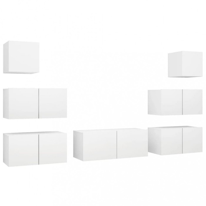 Set dulapuri TV, 7 piese, alb, lemn prelucrat