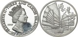 C10 Turks &amp; Caicos Islands 20 Crowns 1997 Return of Hong Kong to China. Argint .999/ 31.16g Proof