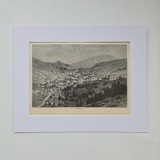V&ouml;r&ouml;spatak / Verespatak / Rosia Montana: vedere generala, litografie 1895, gravura - gravor J. Kirchner (?), 20 x 25 cm cu paspartu / Transilvania
