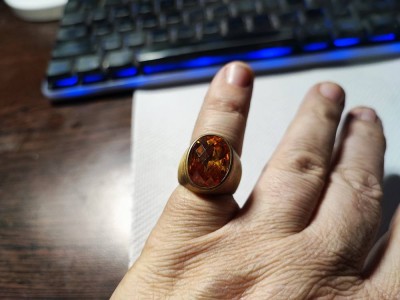 Inel vintage bronz cu citrin foto