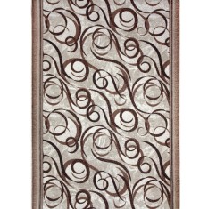 Traversa Festonata Surfilata, Model Print 1304, Tesatura Plata, Latime 2m, Marime 200 x 300 cm, Crem, Maro, Antialergic, Polipropilena, Living, Dormit