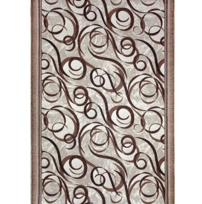 Traversa Festonata Surfilata, Model Print 1304, Tesatura Plata, Latime 2m, Marime 200 x 300 cm, Crem, Maro, Antialergic, Polipropilena, Living, Dormit foto