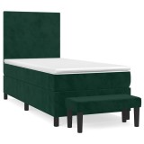 Cumpara ieftin Pat box spring cu saltea, verde inchis, 90x190 cm, catifea