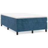 vidaXL Pat box spring cu saltea, albastru &icirc;nchis, 120x190 cm, catifea