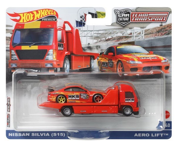 Set masinute Hot Wheels Car Culture - Team transport, Aero Lift, cu masinuta, Nissan Silvia, 1:64