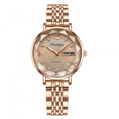 Ceas de dama Poedagar Luxury Fashion Afisare data Zilele saptamanii Casual Quartz Otel Auriu foto
