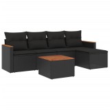 Set mobilier de gradina cu perne, 6 piese, negru, poliratan