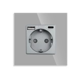 Priza Luxion LXD-MP010UG-GY simpla schuko + USB A + USB C, rama din sticla inclusa, incastrata, gri