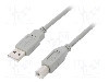 Cablu USB A mufa, USB B mufa, USB 2.0, lungime 5m, gri, QOLTEC - 50392