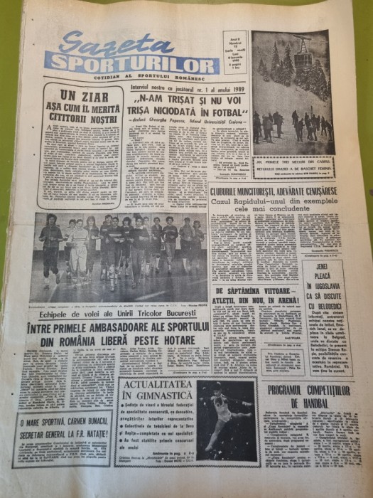 gazeta sporturilor 8 ianuarie 1990-interviu gica popescu,rapid bucuresti