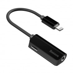 Adaptor Baseus L32 Lightning la port Lightning si port Jack 3.5mm Negru foto