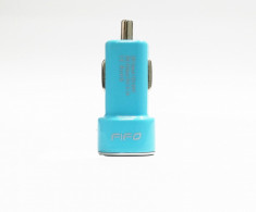 Incarcator/adaptor auto USB FIFO Blue, 2 porturi, 2.1A foto