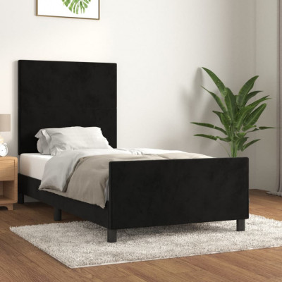 vidaXL Cadru de pat cu tăblie, negru, 100x200 cm, catifea foto