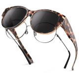 Ochelari de soare peste ochelari de vedere polarizați UV400 rotunzi ultra-ușori oversize &ndash; leopard/gri