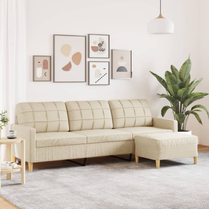 vidaXL Canapea cu 3 locuri și taburet, crem, 210 cm, textil 3278251