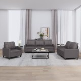 VidaXL Set de canapele cu perne, 3 piese, gri, piele ecologică