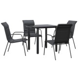 Set mobilier de gradina, 5 piese, negru, otel si textilena