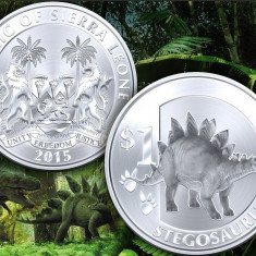 Sierra Leone 1 dollar Argintiu 2015 UNC Stegosaurus 40mm
