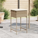 Set 2 Scaune Bar Gradina vidaXL, Poliratan Bej, Perne incluse, 40x40x76cm, Rezistent UV