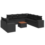 Cumpara ieftin Set canapele de gradina cu perne, 10 piese, negru, poliratan