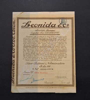 Actiune 1943 soc. auto Leonida , titlu de 10 actiuni foto