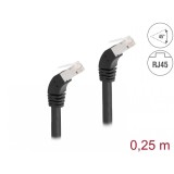 Cablu de retea RJ45 Cat.6A S/FTP unghi jos/jos 45 grade 0.25m Negru, Delock 80273