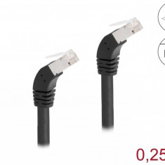 Cablu de retea RJ45 Cat.6A S/FTP unghi jos/jos 45 grade 0.25m Negru, Delock 80273