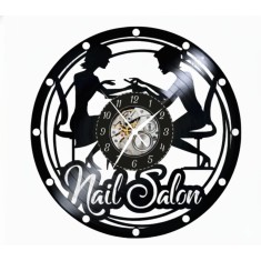 Ceas de perete &ldquo;Nails Salon&rdquo;, Vintage din Vinil, Negru, 30 cm