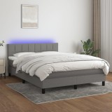 vidaXL Pat cu arcuri, saltea și LED, gri &icirc;nchis, 140x200 cm, textil