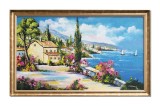 Cumpara ieftin Tablou inramat peisaj mediteranean pictat manual, O zi minunata, 100x60cm ulei pe panza, Constantin Feraru