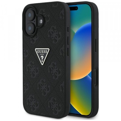 Husa pentru Apple iPhone 16, Guess, Hot Stamp 4G Pattern Triangle Logo, Neagra foto