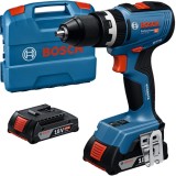 Bosch GSB 18V-65 - Masina de gaurit si insurubat cu percutie cu 2 acumulatori Li-Ion 18 V 2 Ah 65 Nm motor fara perii led iluminare valiza plastic