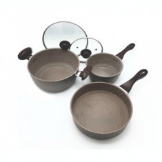 Set 2 cratite si tigaie din granit Hausberg HB-H711, 19, 25 si 26 cm,capac Sticla foto