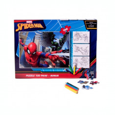 Puzzle 100 de piese Spiderman + bonus: 3 foi de colorat + 4 creioane colorate foto