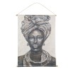 Tablou Textil Etnic Figura Femeie Black/White, 76 x 97 cm, suport lemn
