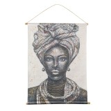 Cumpara ieftin Tablou Textil Etnic Figura Femeie Black/White, 76 x 97 cm, suport lemn