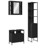Set dulapuri de baie, 3 piese, negru, lemn prelucrat