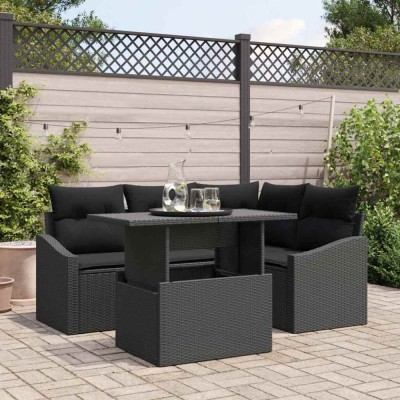 vidaXL Set de canapele pentru grădină 5 pcs Negru 100 x 55 x 73 cm 3348999 foto