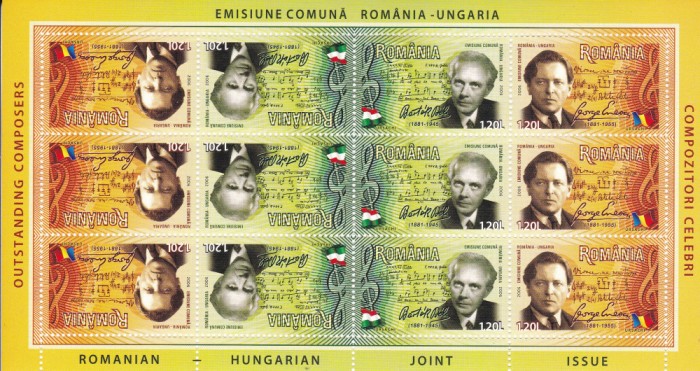 2006 LP1726 a EMISIUNE COMUNA ROM-UNGAR. COMPOZITORI MINICOALA 12+TETE-BECHE MNH