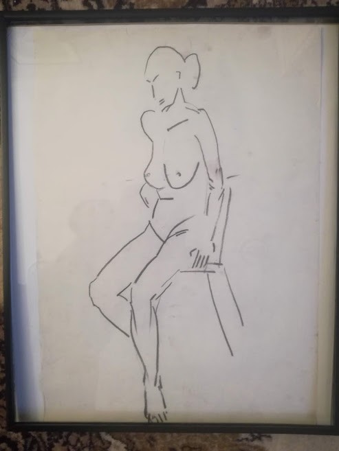 Nud III, cărbune, lucrare veche, autor neidentificat, 50 x 35 cm fără ramă